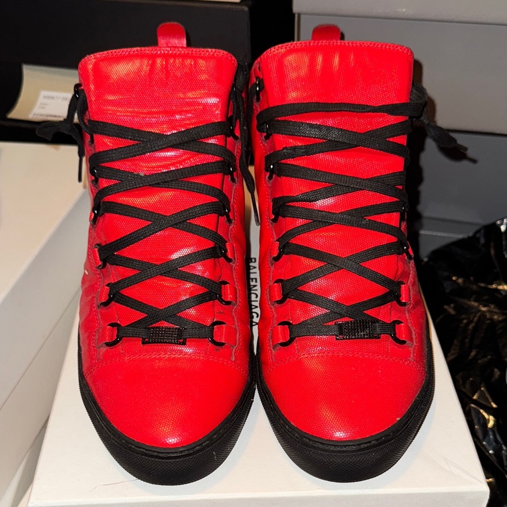 Balenciaga Vibrant Red Sneakers with Black Accents